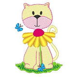 Spring cat machine embroidery design by sweetstitchdesign.com