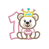 1st birthday princess teddy applique design by sweetstitchdesign.com