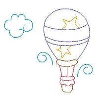 Hot air balloon - multi-colored linework machine embroidery design by sweetstitchdesign.com