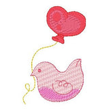 Bird with balloon machine embroidery design by sweetstitchdesign.com