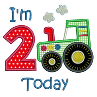 Boy's 2nd Birthday tractor applique embroidery by sweetstitchdesign.com