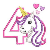 4th birthday unicorn applique machine embroidery design by sweetstitchdesign.com