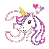 3rd birthday unicorn applique machine embroidery design by sweetstitchdesign.com