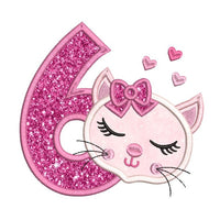 Girl's 6th birthday kitty applique machine embroidery design by sweetstitchdesign.com