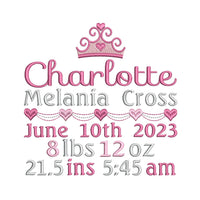 Baby birth template machine embroidery design by sweetstitchdesign.com