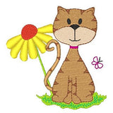 Spring cat machine embroidery design by sweetstitchdesign.com