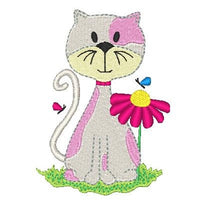 Spring cat machine embroidery design by sweetstitchdesign.com