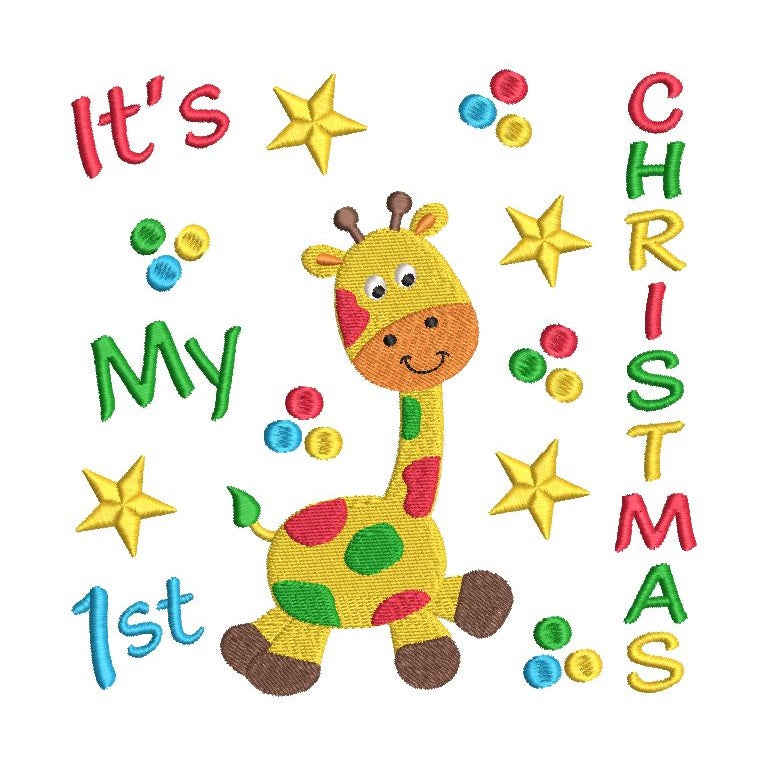 My 1st Christmas - Giraffe machine embroidery design by sweetstitchdesign.com