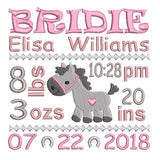 Baby girl birth announcement -custom embroidery design by sweetstitchdesign.com