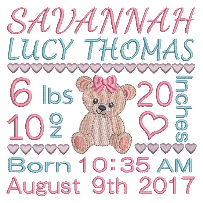 Baby birth announcement template machine embroidery design by sweetstitchdesign.com