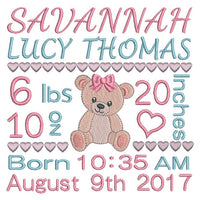 Baby birth announcement template machine embroidery design by sweetstitchdesign.com