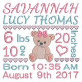 Baby birth announcement template machine embroidery design by sweetstitchdesign.com