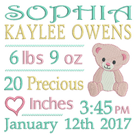 Baby birth announcement template machine embroidery design by sweetstitchdesign.com