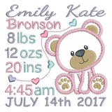 Baby birth announcement template machine embroidery design by sweetstitchdesign.com