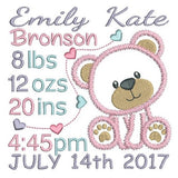 Baby birth announcement template machine embroidery design by sweetstitchdesign.com