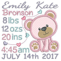 Baby birth announcement template machine embroidery design by sweetstitchdesign.com