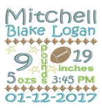 Baby birth announcement -custom embroidery design by sweetstitchdesign.com