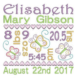 Baby birth announcement template machine embroidery design by sweetstitchdesign.com