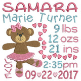 Baby girl birth announcement -custom embroidery design by sweetstitchdesign.com