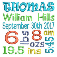 Baby birth announcement -custom embroidery design by sweetstitchdesign.com