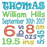 Baby birth announcement -custom embroidery design by sweetstitchdesign.com
