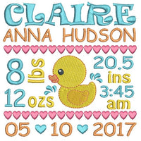 Baby birth announcement -custom embroidery design by sweetstitchdesign.com