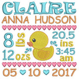 Baby birth announcement -custom embroidery design by sweetstitchdesign.com
