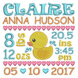 Baby birth announcement -custom embroidery design by sweetstitchdesign.com