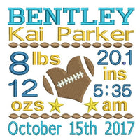 Baby boy birth announcement -custom embroidery design by sweetstitchdesign.com