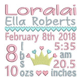 Baby birth announcement template machine embroidery design by sweetstitchdesign.com