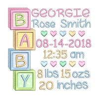 Baby birth announcement template machine embroidery design by sweetstitchdesign.com