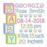 Baby birth announcement template machine embroidery design by sweetstitchdesign.com