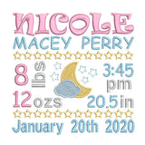 Baby birth announcement machine embroidery design by sweetstitchdesign.com