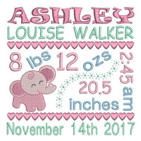 Baby girl birth announcement -custom embroidery design by sweetstitchdesign.com