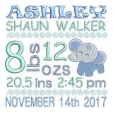 Baby boy birth announcement -custom embroidery design by sweetstitchdesign.com