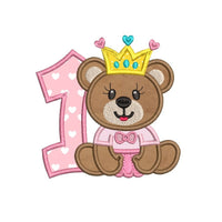 1st birthday princess teddy applique design by sweetstitchdesign.com