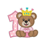 1st birthday princess teddy applique design by sweetstitchdesign.com
