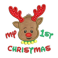 My 1st Christmas - reindeer applique machine embroidery design by sweetstitchdesign.com