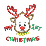 My 1st Christmas - reindeer applique machine embroidery design by sweetstitchdesign.com