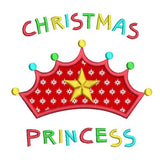 Christmas princess crown applique machine embroidery design by sweetstitchdesign.com