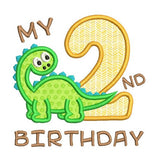 2nd birthday dinosaur applique machine embroidery design by sweetstitchdesign.com