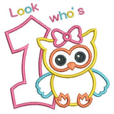 1st birthday owl applique machine embroidery design by sweetstitchdesign.com