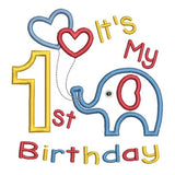 My 1st birthday elephant applique machine embroidery design by sweetstitchdesign.com