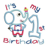 My 1st birthday elephant applique machine embroidery design by sweetstitchdesign.com