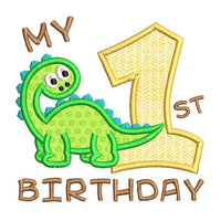 1st birthday dinosaur applique machine embroidery design by sweetstitchdesign.com