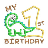 1st birthday dinosaur applique machine embroidery design by sweetstitchdesign.com