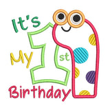 1st birthday worm applique machine embroidery design by sweetstitchdesign.com