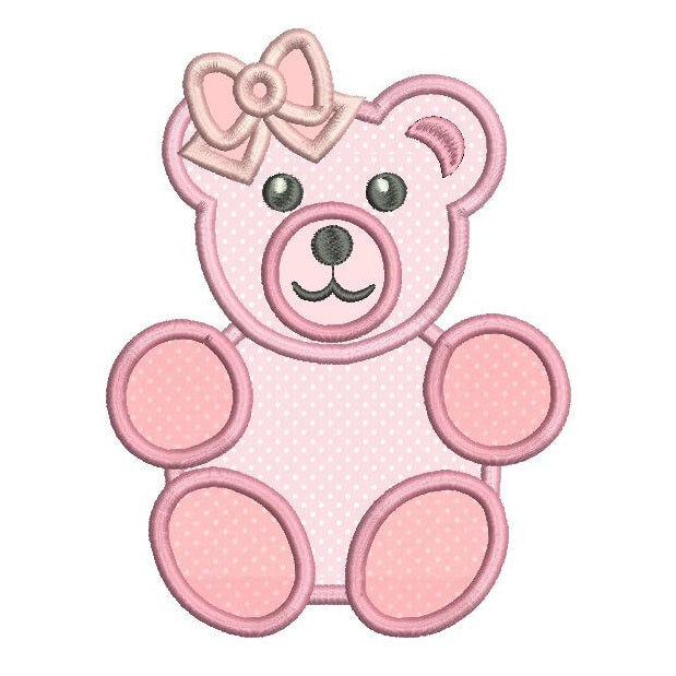 Baby girl teddybear applique machine embroidery design by sweetstitchdesign.com