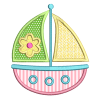 Sailing boat applique embroidery design by sweetstitchdesign.com