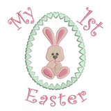 Easter bunny in egg applique machine embroidery design by sweetstitchdesign.com